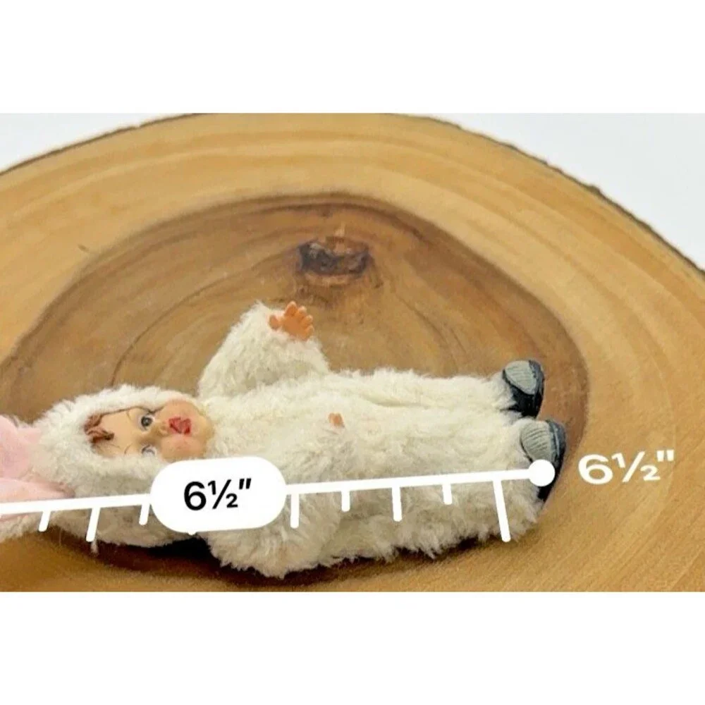 2 Vintage Miniature Porcelain Doll  in Fuzzy Fabric Bunny Costume 4
